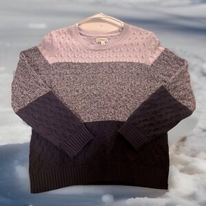 Crofts & Barrow Petite Colorblock Cable Knit Sweater  Purple Gray Dark Purple PL
